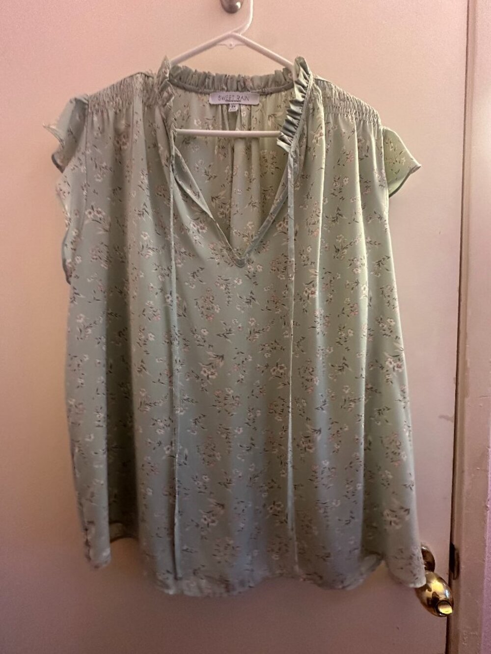 Light Green Floral Plus Sized Blouse